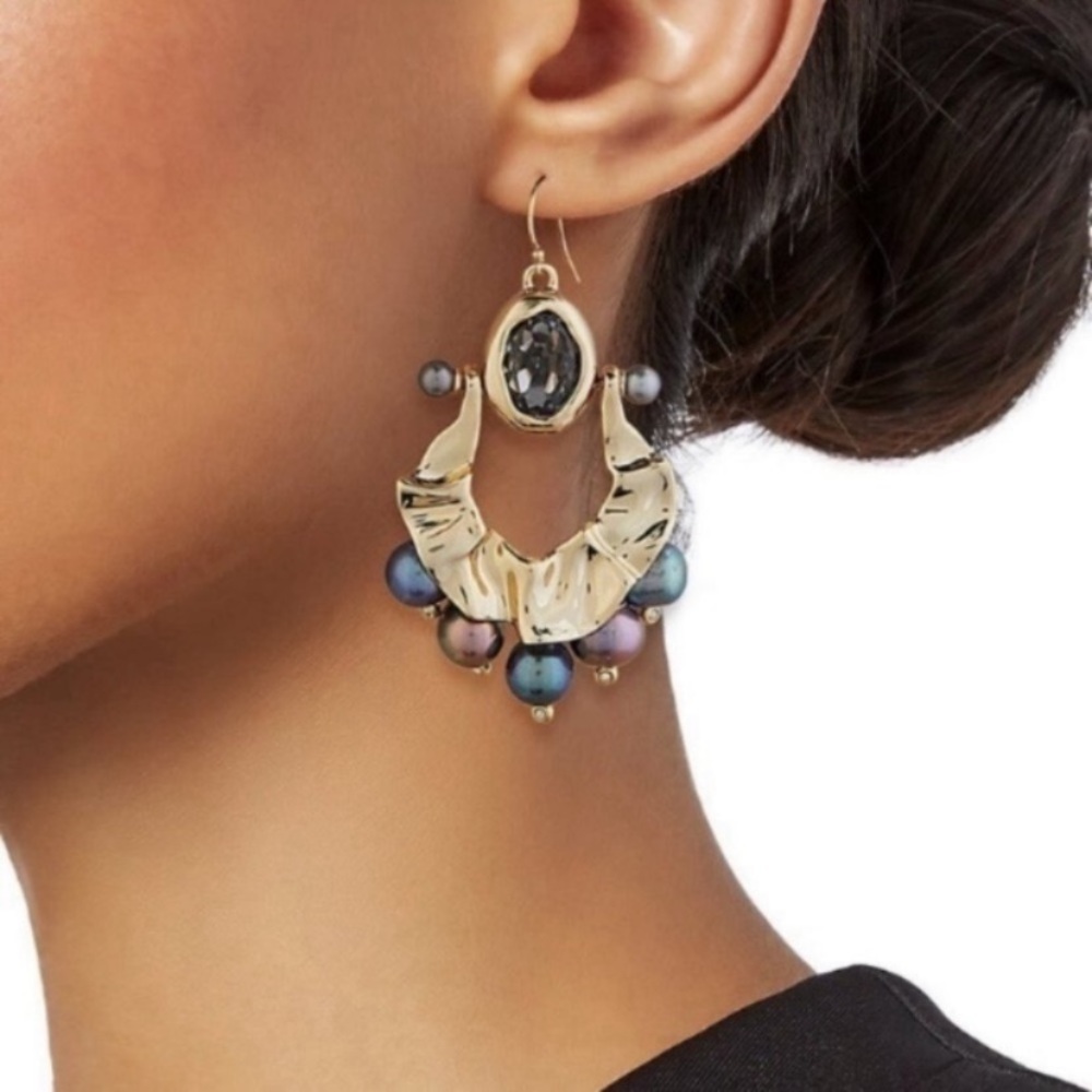 ALEXIS BITTAR • New Pearl Studded Crumpled Swinging Byzantine Drop Earrings - Picture 2 of 16